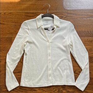 GAP Cream Button-Front Polo Cardigan